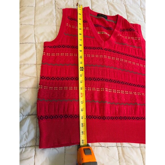 Vintage V-Neck Vest Sweater~Geometric Sleeveless Pullover L - Picture 10 of 11